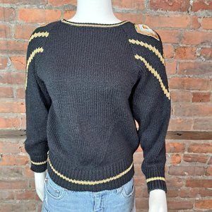 VTG Adell Barre1980s Sweater Black Gold Sequin shoulder Detail Size S